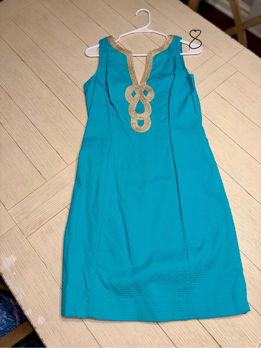 Lilly Pulitzer Turquoise Sleeveless Shift Dress with Gold Embellishment